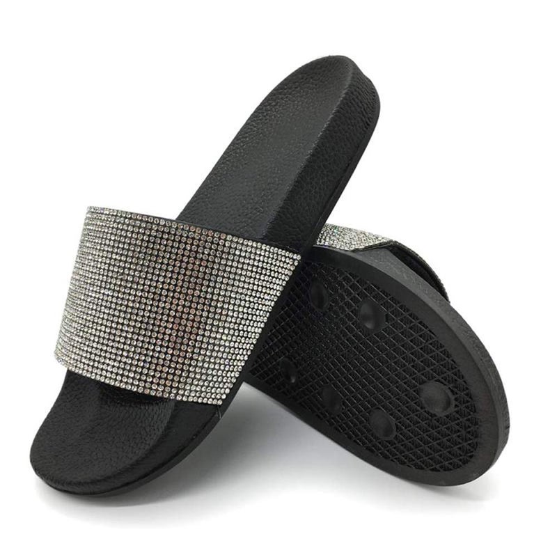 FUNKYMONKEY Women's Slides Rhinestone Glitter Slip On Footbed Platform Sandals (9 M US, Black) - Image 4